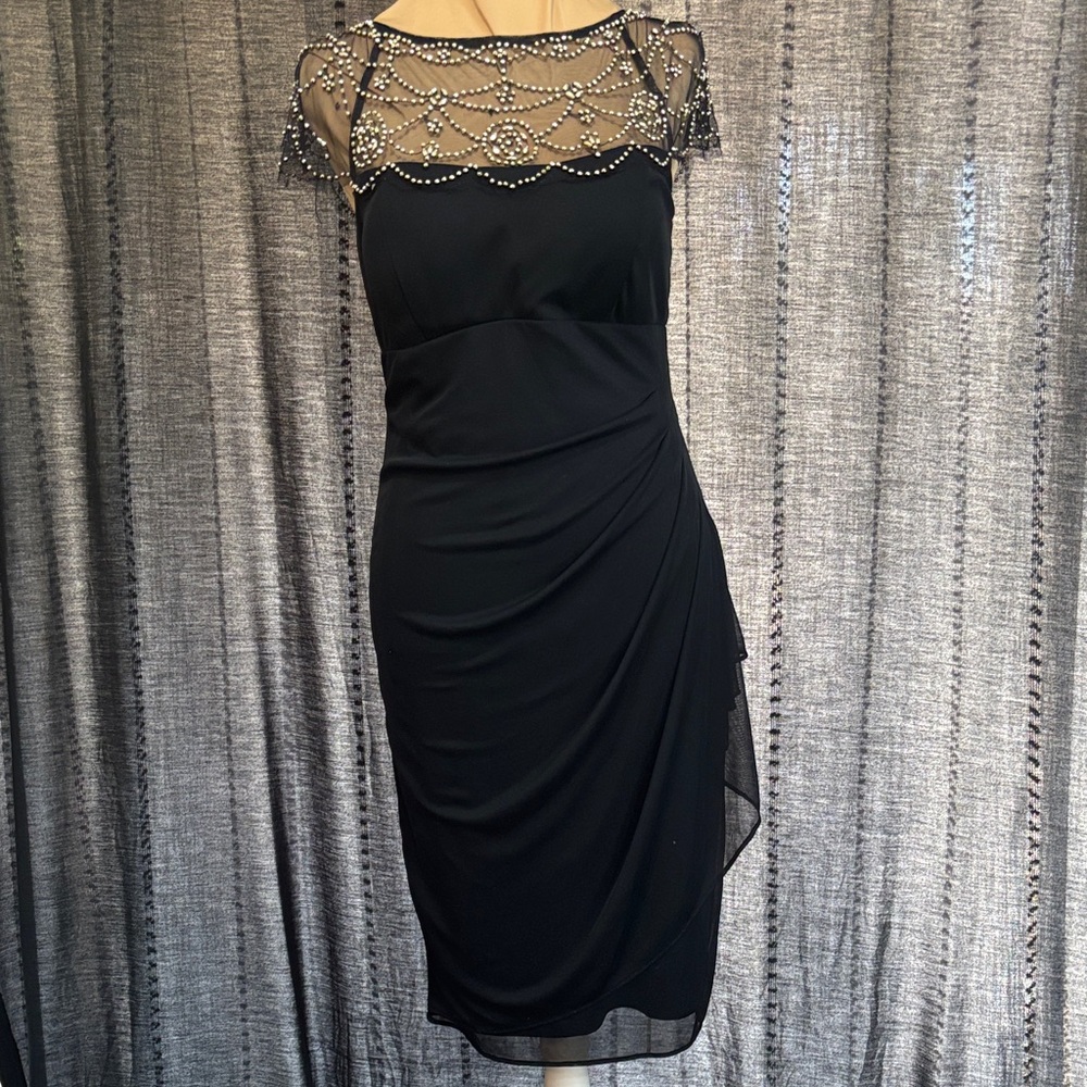 Chic Dark Blue Beaded Midi Dress